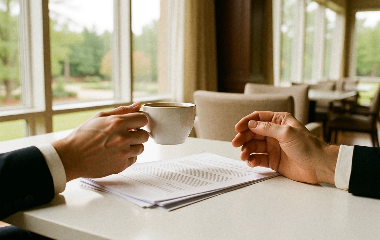 Member reviewing financial documents